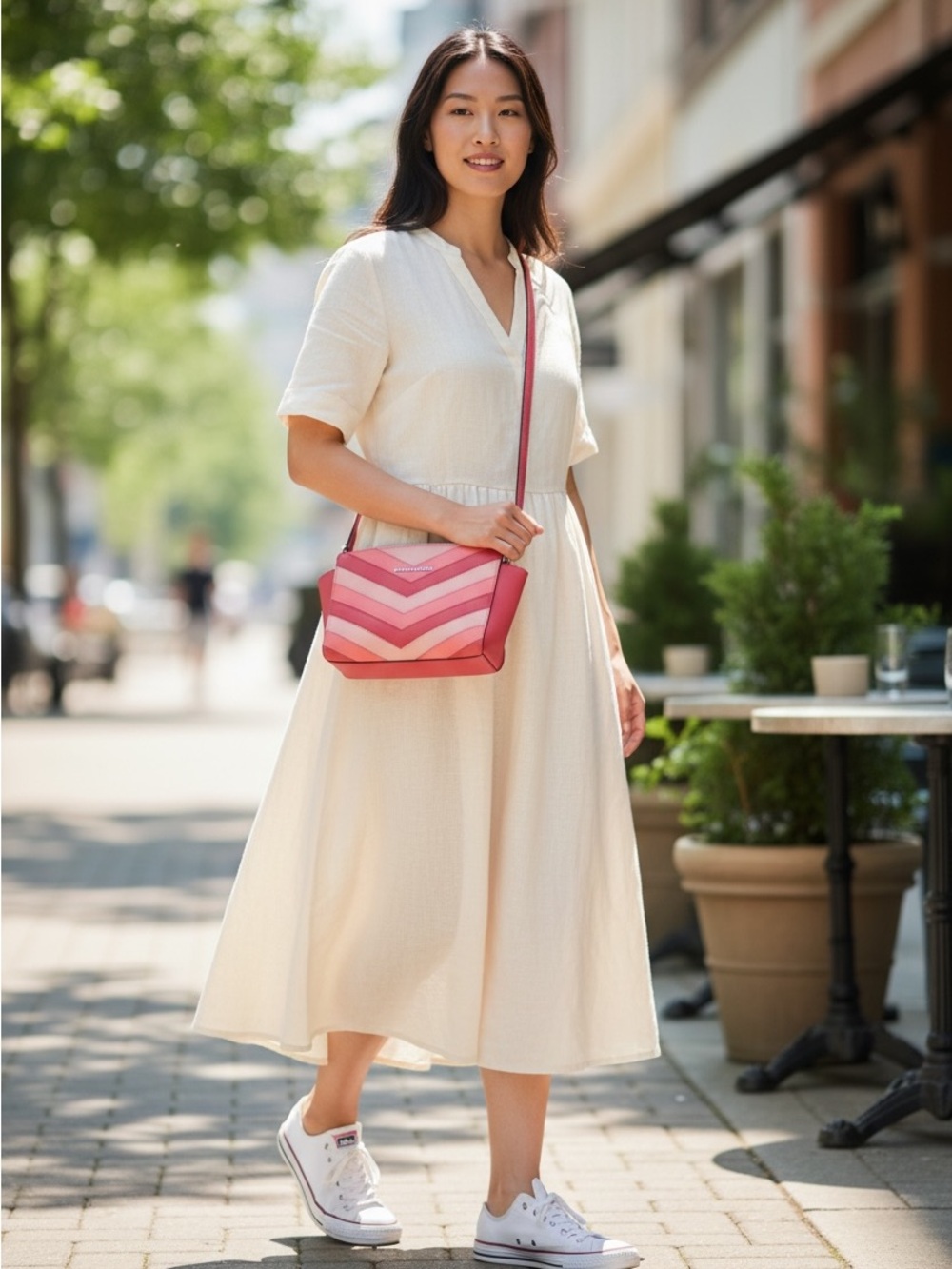 Michael Kors Coral and Pink Chevron Saffiano Leather Crossbody - Picture 2 of 9